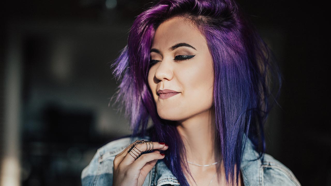 purple hair dye over faded blue